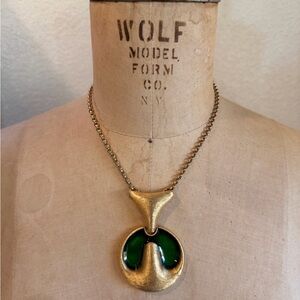 Vintage Mod 1960s Green and Gold Signed Necklace
